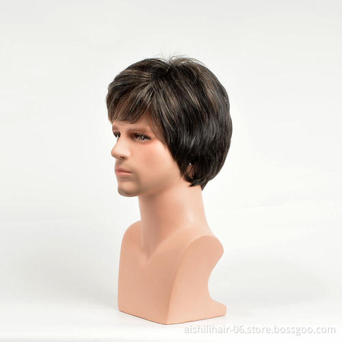New Arrival unique design Men's wigs brown short synthetic Hair Wig for man